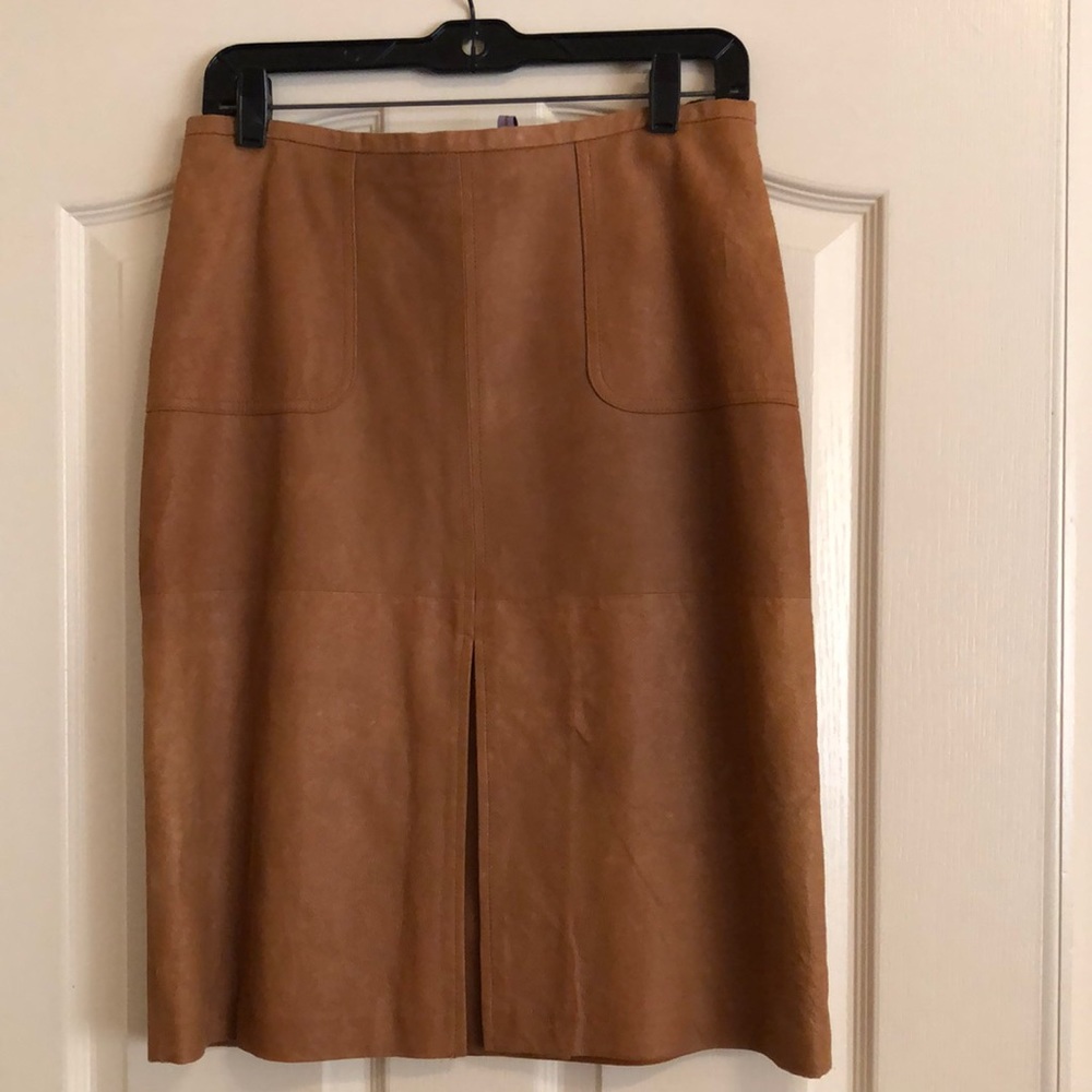 Pow Wow Tan 100% Leather Pencil Skirt Sz 8